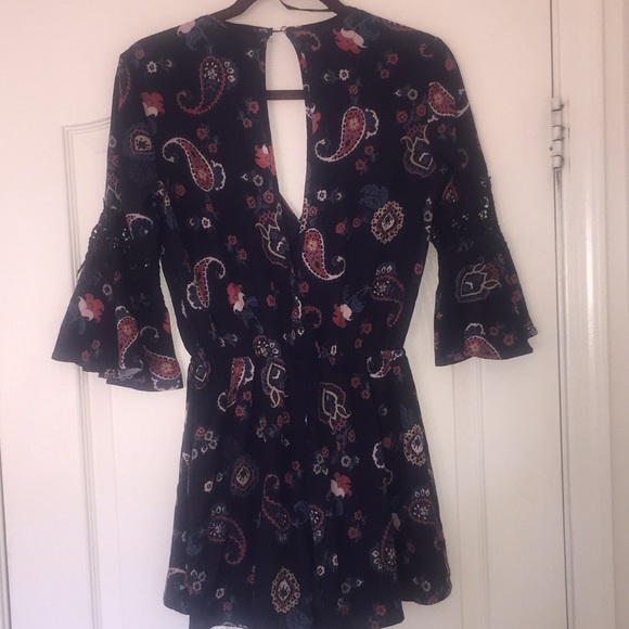 Papaya navy floral faux wrap look short romper, sm - Picture 4 of 4